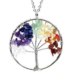 Tree of Life Gemstone Pendant Necklace 26 inch Healing Crystals Chakra Gem Stones Jewelry Women Girls Men Birthday Mothers Gifts