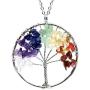 Tree of Life Gemstone Pendant Necklace 26 inch Healing Crystals Chakra Gem Stones Jewelry Women Girls Men Birthday Mothers Gifts