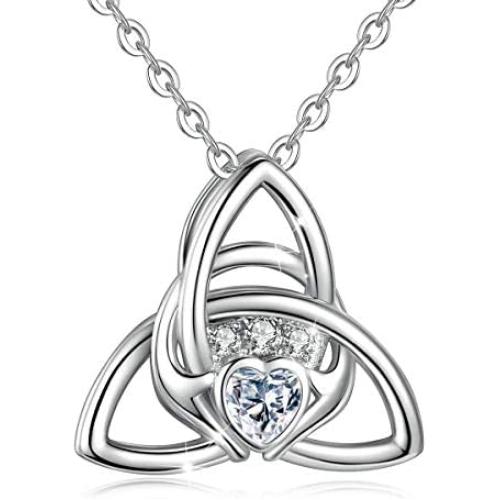 EUDORA Sterling Silver Irish Celtic Knot Triangle Necklace Vintage 925 Women Jewelry, 18'',Gift for Her