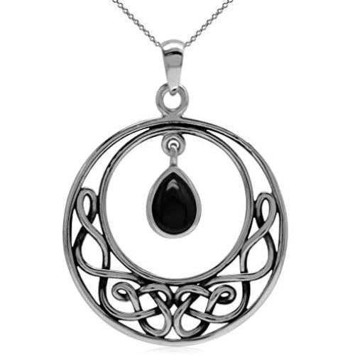 Silvershake Genuine Black Onyx 925 Sterling Silver Celtic Knot Drop Dangle Pendant with 18 Inch Chain Necklace Silvershake Genuine Black Onyx 925 Sterling Silver Celtic Knot Drop Dangle Pendant with 18 Inch Chain Necklace