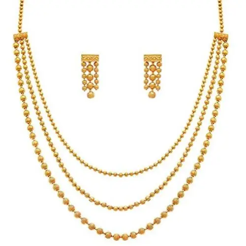 Aheli Bollywood Traditional Gold Tone Long Necklace Earrings Jewelry Set for Women Wedding Party Ethnic Fashion Wear