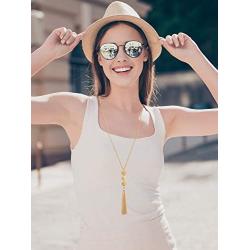 Hicarer 12 Pieces Long Pendant Necklace Set Y Tassel Leaf Circle Bar Necklace for Women