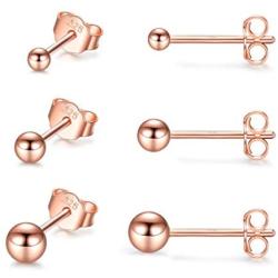 Sterling Silver Stud Earrings for Women Girls- 3 Pairs Tiny Ball Stud Earrings Round CZ Cubic Zirconia Earrings Pearl Earrings Set Cartilage Small Tragus Earrings(2mm,3mm,4mm)