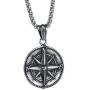 HIJONES Mens Stainless Steel Round Compass Pendant Necklace Vintage Chain, Chain Included