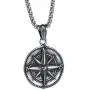 HIJONES Mens Stainless Steel Round Compass Pendant Necklace Vintage Chain, Chain Included HIJONES Mens Stainless Steel Round Compass Pendant Necklace Vintage Chain, Chain Included