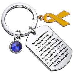 AKTAP Down Syndrome Awareness Gift Down Syndrome Awareness Keychain Blue & Yellow Ribbon Charm Dog Tag Keychain Down Syndrome Jewelry