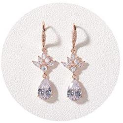 SWEETV Teardrop Wedding Earrings for Brides Birdesmaids, Crystal Cubic Zirconia Bridal Dangle Earrings for Women Prom Wedding Jewelry