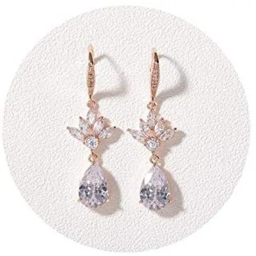 SWEETV Teardrop Wedding Earrings for Brides Birdesmaids, Crystal Cubic Zirconia Bridal Dangle Earrings for Women Prom Wedding Jewelry SWEETV Teardrop Wedding Earrings for Brides Birdesmaids, Crystal Cubic Zirconia Bridal Dangle Earrings for Women Prom Wedding Jewelry