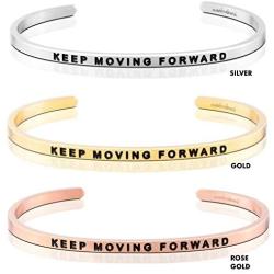 MantraBand Bracelet - Keep Moving Forward - Inspirational Engraved Adjustable Mantra Band Cuff Bracelet - Silver, Gold, Rose Gold - Gifts for Women