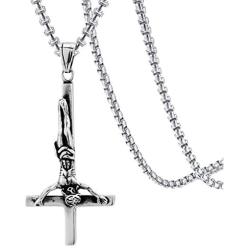 Xusamss Punk Titanium Steel Inverted Cross Pendant Skull Necklace,24inches Chain