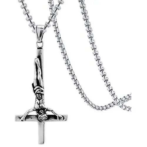 Xusamss Punk Titanium Steel Inverted Cross Pendant Skull Necklace,24inches Chain Xusamss Punk Titanium Steel Inverted Cross Pendant Skull Necklace,24inches Chain