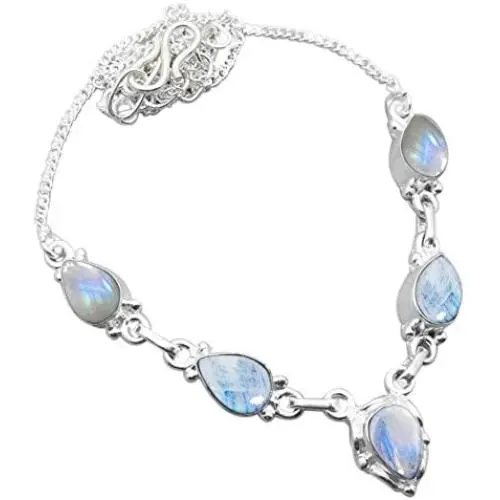 925 Silver Plated 6.50ctw Genuine Rainbow Moonstone Necklace 925 Silver Plated 6.50ctw Genuine Rainbow Moonstone Necklace