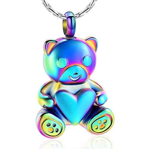 constantlife Cremation Jewelry Ashes Necklace Stainless Steel Teddy Bear Hold Heart Pet Urn Memorial Pendant Funeral Keepsake