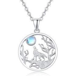 TRISHULA Wolf Necklace,925 Sterling Silver Forest Moon Wolf Necklace for Women Charm Animals Jewelry Gift for Women Girl/Girlfriend Teen