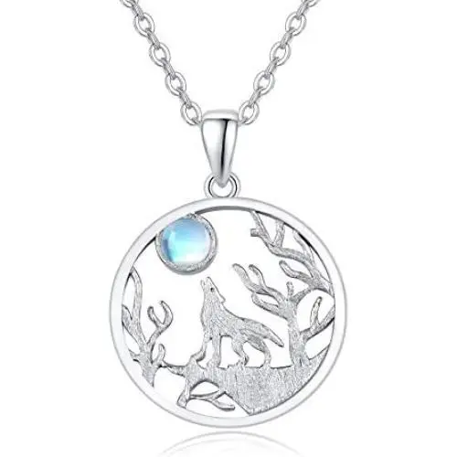 TRISHULA Wolf Necklace,925 Sterling Silver Forest Moon Wolf Necklace for Women Charm Animals Jewelry Gift for Women Girl/Girlfriend Teen