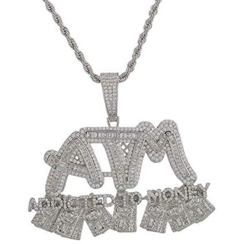 KMASAL 18K Gold Plated Fully Iced Out CZ Simulated Diamond Chain ATM Hip Hop Pendent Necklace for Men Women