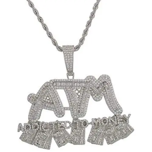 KMASAL 18K Gold Plated Fully Iced Out CZ Simulated Diamond Chain ATM Hip Hop Pendent Necklace for Men Women KMASAL 18K Gold Plated Fully Iced Out CZ Simulated Diamond Chain ATM Hip Hop Pendent Necklace for Men Women