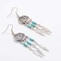 Deniferymakeup Dangle Earrings Silver Boho Hippie Simple Earring Jewelry Gift For Women Bohemian Gypsy Tribal Ethnic Tassel Engraved Crescent Moon Birthday Silver Feather Dangle Eardrop (Blue)