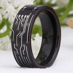 8mm Width Tungsten Carbide Ring Computer Circuit Pattern Ring Wedding Ring and Engagement Ring-Free Engraving Inside