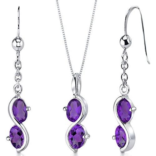 Peora Nurse Retirement Jewelry for Women - Sterling Silver Necklace Earrings Set Amethyst Oval Shape, Farewell Gifts for Coworker with Gift Box