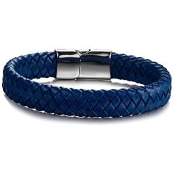 FIBO STEEL Stainless Steel Magnetic Clasp Braided Leather Bracelet for Men Cuff Bracelet 7.5-8.5 inches