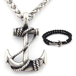 GUNGNEER Nautical Rope And Anchor Necklace Stainless Steel Pendant Keel Chain USN Navy Jewelry Accessory Men Women