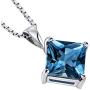 14 Karat White Gold Princess Cut 3.00 Carats London Blue Topaz Pendant