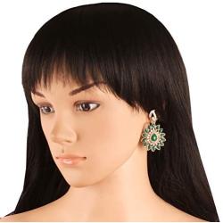 Touchstone Indian Bollywood Desire Traditional Indian Floral Motif Pear Shape Rhinestones Designer Jewelry Chandelier Earrings In Antique Gold Tone For Women.