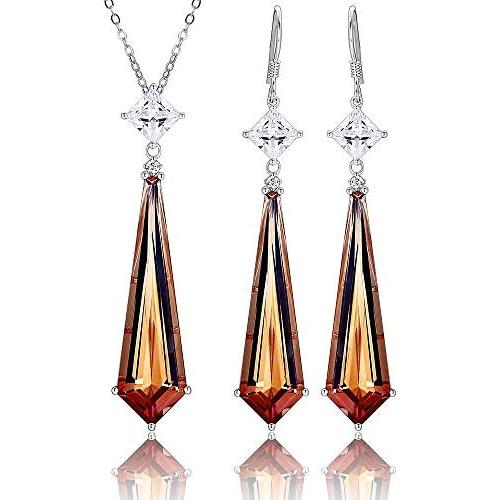 ATTA GEMS Statement Jewelry Set for Women / 925 Sterling Silver Long Diaspore Dangle Earrings and Pendant Necklace Set for Bridesmaids Brides