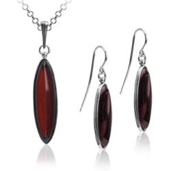 Sterling Silver Best Quality Cherry Amber Contemporary Set