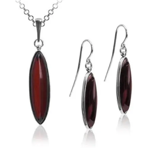 Sterling Silver Best Quality Cherry Amber Contemporary Set