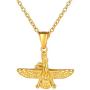 U7 Farvahar Pendant Chain Stainless/Black Gun/18K Gold Plated Symbol Iran Persian Gift Necklace, Customizable