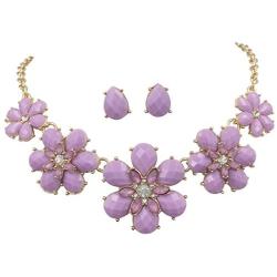 Gypsy Jewels Fun 5 Flower Dot Bib Bubble Rhinestone Gold Tone Statement Necklace Earrings Set