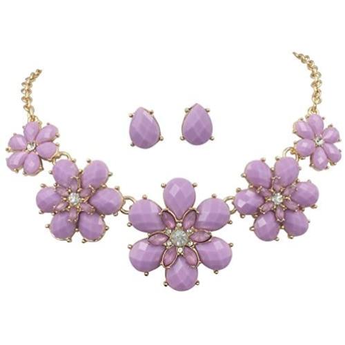 Gypsy Jewels Fun 5 Flower Dot Bib Bubble Rhinestone Gold Tone Statement Necklace Earrings Set