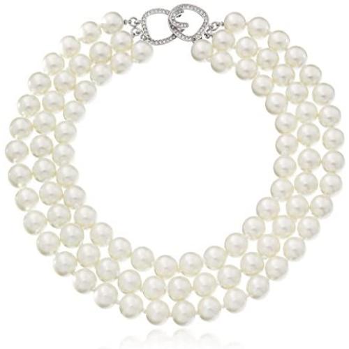 Kenneth Jay Lane Glass Pearl Three-Row Necklace, 18''