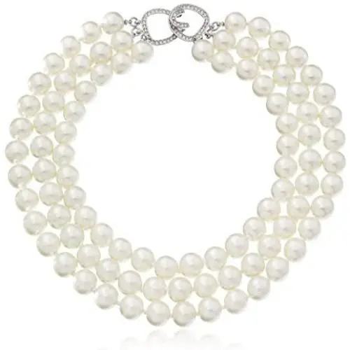 Kenneth Jay Lane Glass Pearl Three-Row Necklace, 18'' Kenneth Jay Lane Glass Pearl Three-Row Necklace, 18''