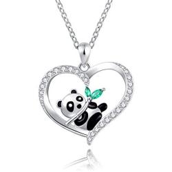 ACJNA 925 Sterling Silver Panda Bear Necklace Bamboo Heart Pendant Engraved I Love You Forever Women Jewelry