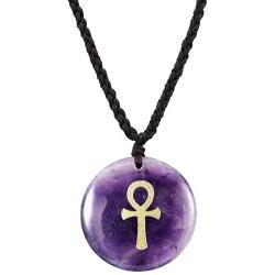 SUNYIK Egyptian Ankh Cross Engraved Round Stone Amulet Pendant Necklace, Adjustable Wave Necklaces for Unisex
