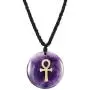 SUNYIK Egyptian Ankh Cross Engraved Round Stone Amulet Pendant Necklace, Adjustable Wave Necklaces for Unisex