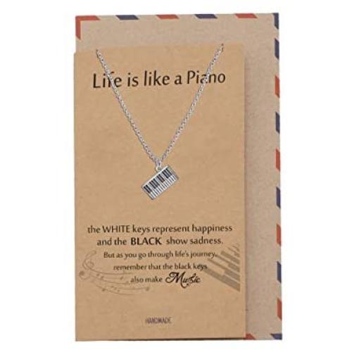Quan Jewelry Harmonious Necklace for Teachers with a Piano Charm Pendant, comes with an Inspirational and Motivational Quote and Greeting Cards
