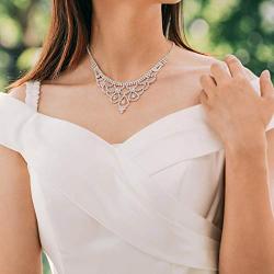 Unicra Bride Silver Necklace Earrings Set Crystal Bridal Wedding Jewelry Set Rhinestone Bridesmaid Party Choker Necklace Drop Dangle Earrings Sets for Women and Girls (Silver-3)