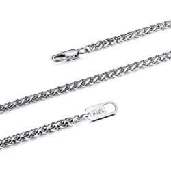 MOWOM Silver Chain Wheat Necklace for Men Women Boys Kids 316L Stainless Steel Water Resistant Cuban Link Chain Wheat Thick Jewelry