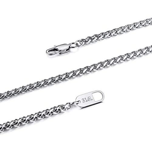 MOWOM Silver Chain Wheat Necklace for Men Women Boys Kids 316L Stainless Steel Water Resistant Cuban Link Chain Wheat Thick Jewelry
