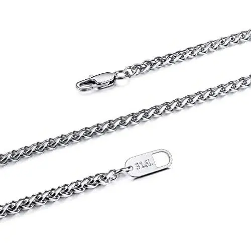 MOWOM Silver Chain Wheat Necklace for Men Women Boys Kids 316L Stainless Steel Water Resistant Cuban Link Chain Wheat Thick Jewelry MOWOM Silver Chain Wheat Necklace for Men Women Boys Kids 316L Stainless Steel Water Resistant Cuban Link Chain Wheat Thick Jewelry
