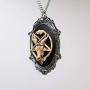 Antiqued Goat Head Satanic Baphomet Cameo Bone on Black in Silver Finish Frame Pendant Necklace
