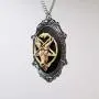 Antiqued Goat Head Satanic Baphomet Cameo Bone on Black in Silver Finish Frame Pendant Necklace Antiqued Goat Head Satanic Baphomet Cameo Bone on Black in Silver Finish Frame Pendant Necklace