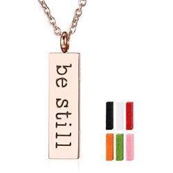 HIXIN Cuboid Perfume Diffuser Necklace, Aromatherapy Essential Oils Diffuser Square Vertical Long Bar Locket Pendant Necklace Adjustable Chain Letters Choke Necklace Jewelry Set Gifts