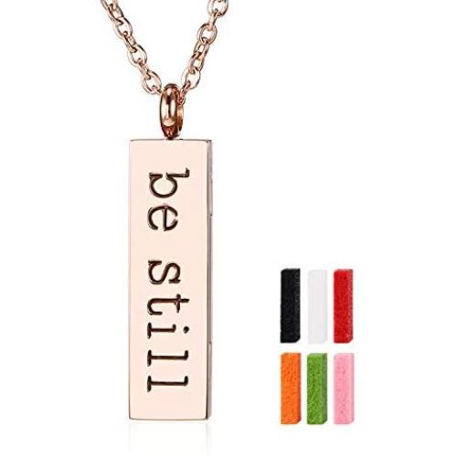 HIXIN Cuboid Perfume Diffuser Necklace, Aromatherapy Essential Oils Diffuser Square Vertical Long Bar Locket Pendant Necklace Adjustable Chain Letters Choke Necklace Jewelry Set Gifts