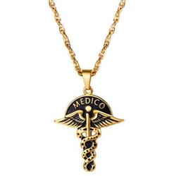 PROSTEEL Caduceus Symbol of Medicine Charm Necklace Nurse Doctor Gift