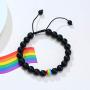 Nanafast 8mm Beaded 2Pcs Couple Rainbow LGBTQ Pride Bracelets for Gay & Lesbian White Turquoise/Lava Rock/Matte Agate LGBT Pride Braided Bracelet Jewelry Gift Adjustable